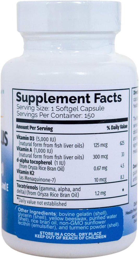 VITAMIN D3 PLUS ?125 mcg (5000 IU) Vitamin D3 | Vitamin K2 (MK-7) and Vitamin A | Natural Form of Vitamin D | Includes Tocotrienols as Antioxidants | Non-GMO |150 Softgel Caps