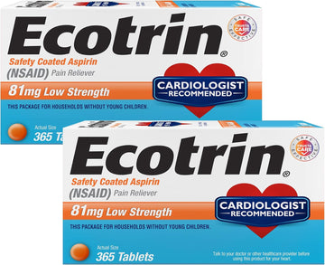 Ecotrin Low Strength Safety Coated Aspirin | Nsaid | 81Mg | 365 Tablets (2 Pack)