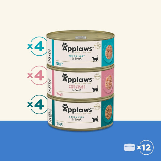Applaws 100% Natural Wet Cat Food, Multipack Fish Selection in Broth 156 g Tin (Pack of 12)?2060ML-A