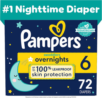 Pampers Swaddlers Overnights Diapers - Size 6, 72 Count, Disposable Baby Diapers, Night Time Skin Protection