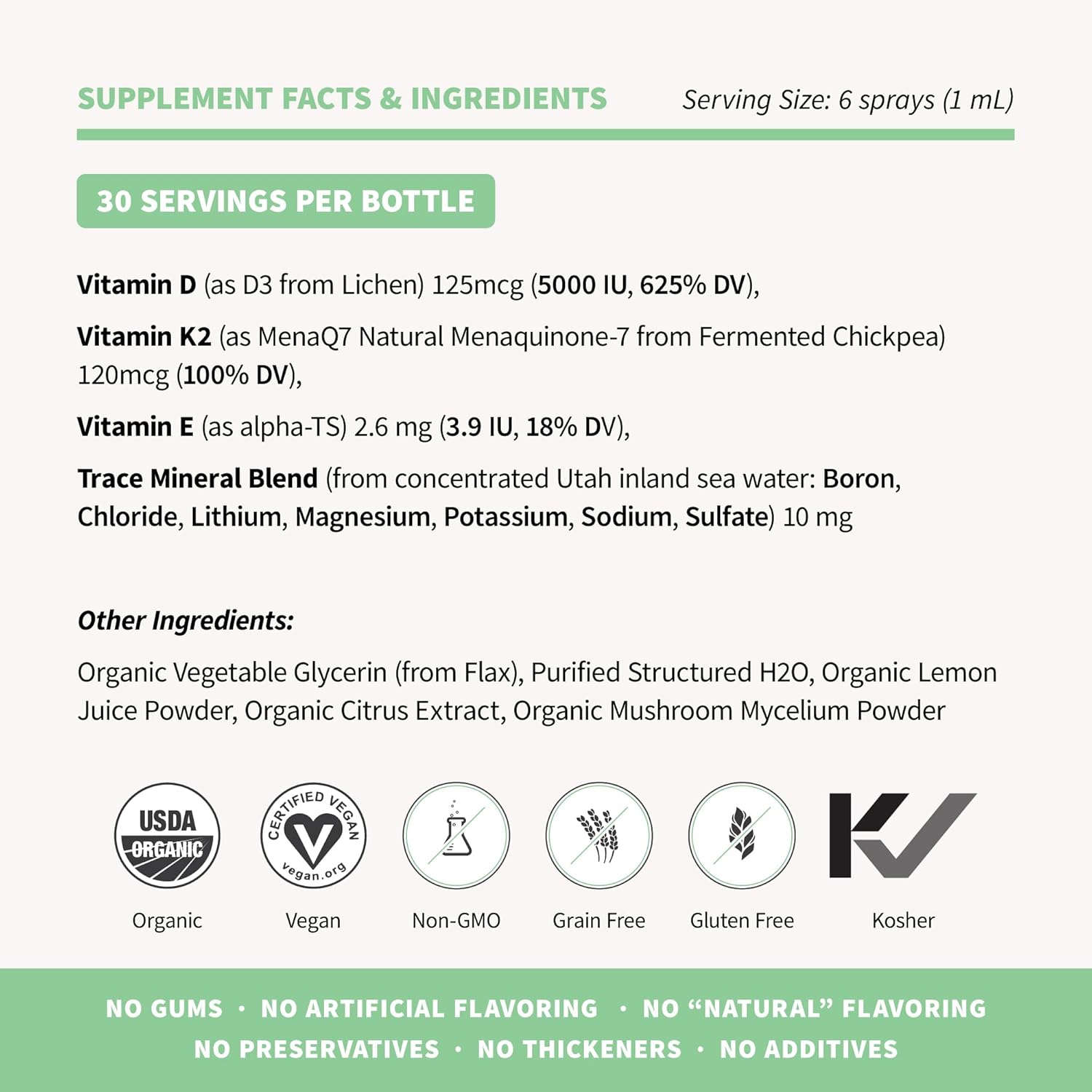 Sprout Living Organic Vitamin D3 5000 IU (Lichen) + K2 120 mcg (Chickpea) Spray for Immune Support & Bone Health | Trace Minerals with Real Lemon & Citrus Extract, Sugar Free (1 FL OZ, 30 Servings) : Health & Household