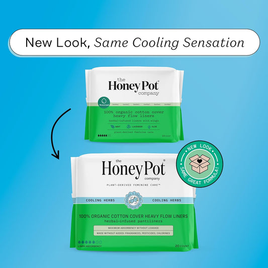 The Honey Pot Company - Herbal Panty Liners For Women - Heavy Liners W/Wings - Infused W/Essential Oils For Cooling Effect & Organic Cotton Cover - Feminine Care - Fsa & Hsa Eligible - 20Ct