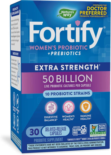 Nature'S Way Fortify Extra Strength Probiotics For Women + Prebiotic, Digestive And Immune Health Support Supplement*, 30 Capsules