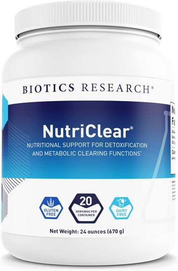 Biotics Research NutriClear? ? Powder. Nutritional Support for Detoxification and Metabolic Clearing. Healthy Body Composition. Glutathione. 17g Organic Pea, Medium Chain Triglycerides 24 Oz (670 g)