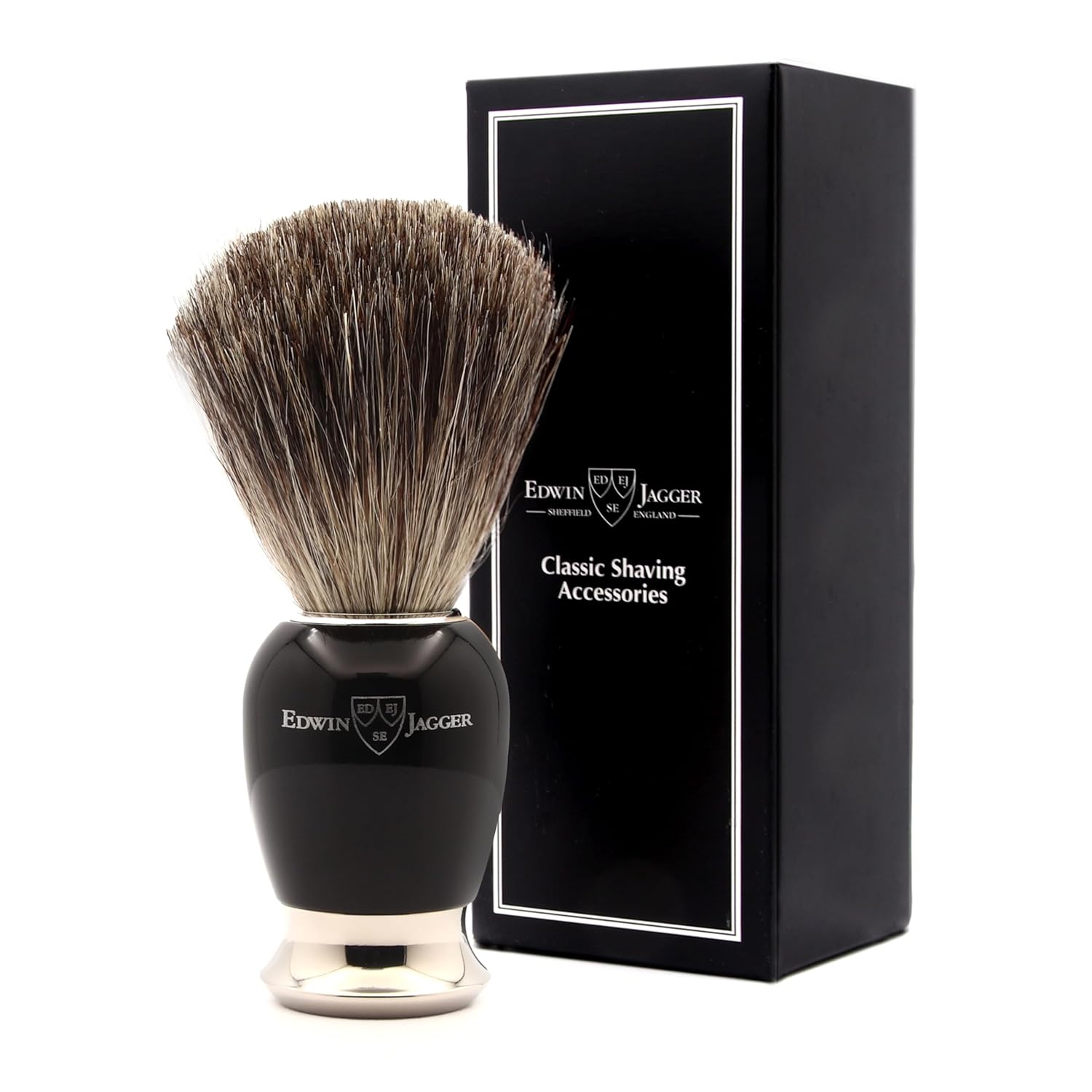 Edwin Jagger 81Sb586 Simulated Ebony Pure Badger Hair Shaving Brush With Nickel Plated Collar And End Capâ : Shaver Accessories : Beauty & Personal Care