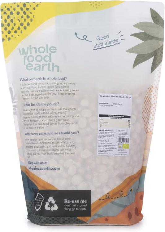 Wholefood Earth Organic Macadamia Nuts 500G Raw | Gmo Free | Vegan | High Fibre | Certified Organic