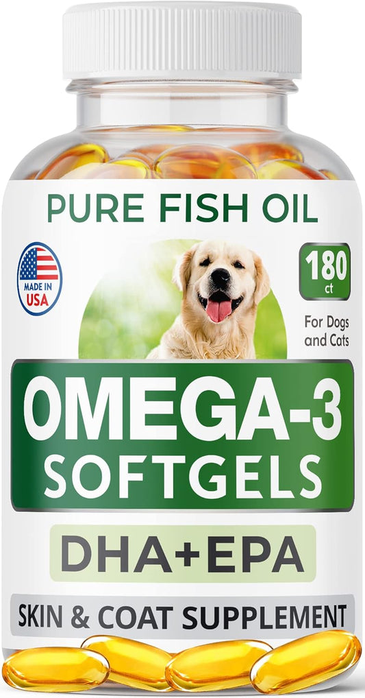 Omega 3 + Glucosamine Treats Bundle - Allergy And Itch Relief + Old Dog Joint Pain Relief - Epa & Dha Fatty Acids + Chondroitin - Hot Spots Treatment + Hip & Joint Care - 180 Fish Oil Chews + 120Ct