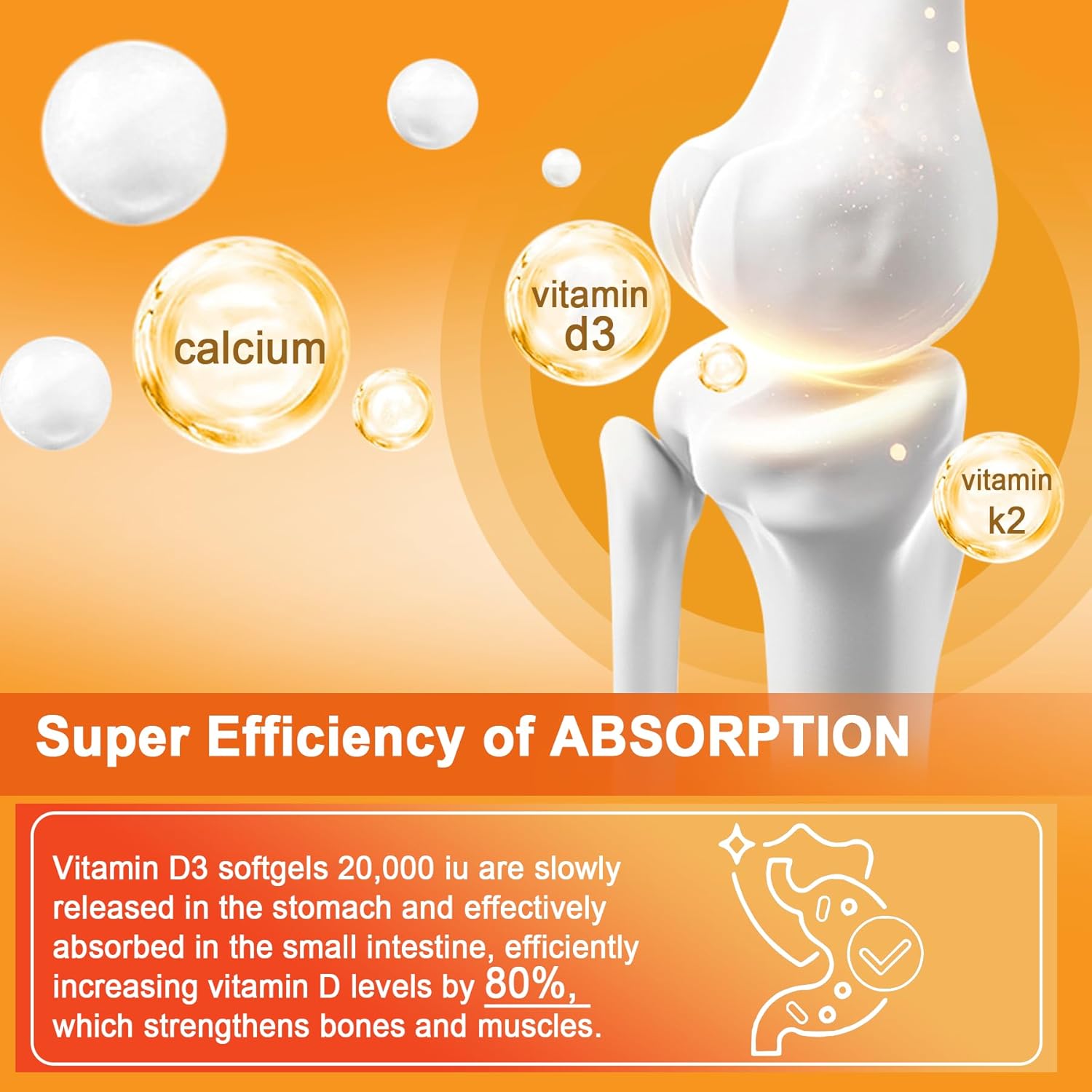 Vitamin D3 20,000 Iu + Vitamin K2( Mk7 )200Mcg - Optimal Vitamin D3 & K2 Softgel - Strong Bones & Muscle, Calcium Absorption & Immune Support, Helping Vitamin D Deficiencies, Easy To Swallow, Non Gmo : Health & Household