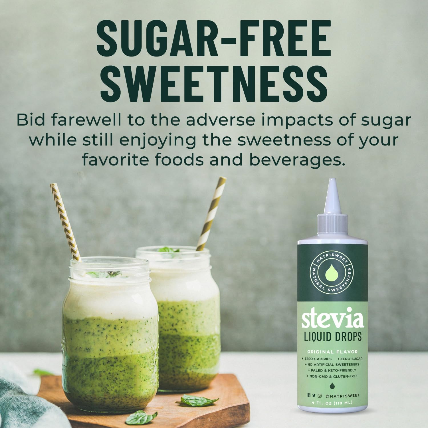 Natrisweet Liquid Stevia Drops 4 Fl Oz, Pure Stevia Liquid Sweetener From Stevia Extract Sugar Substitute, No Calorie Keto Sweetner, Mix Liquid Stevia