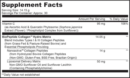 Codeage Liposomal Collagen Peptides Powder + Vitamin C & Quercetin Phytosome, Phospholipid Complex, Grass-Fed Pasture-Raised Hydrolyzed Collagen Type I & Iii Supplement All-In-One, Non-Gmo, 14.97 Oz