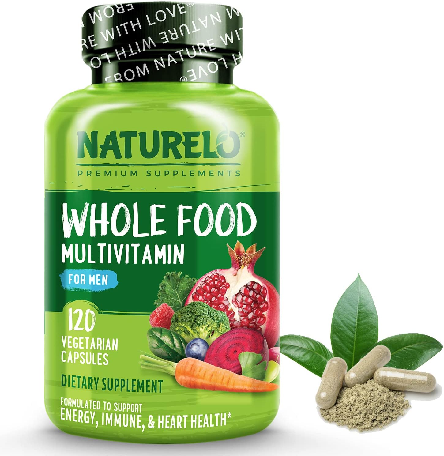 NATURELO Whole Food Multivitamin for Men - with Vitamins, Minerals, Organic Herbal Extracts - Vegetarian - for Energy, Brain, Heart, Eye Health - 120 Vegan Capsules