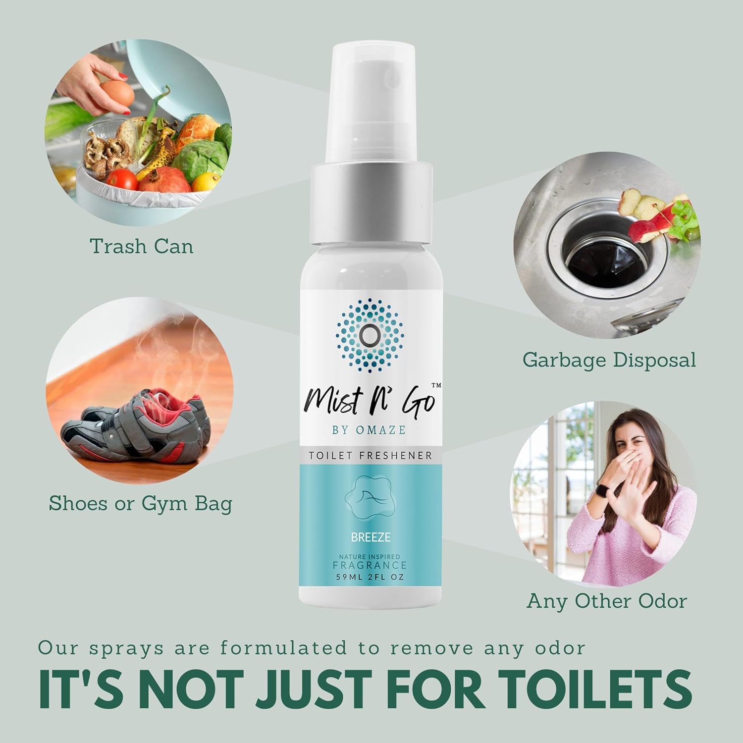 Mist N' Go by OMAZE Breeze Scent Toilet Spray For Poop - Bathroom Spray Odor Eliminator Use Before You Sit On Toilet - Bathroom Poop Spray For Toilet Use For Travelling - Regular Size (2oz x5) : Home & Kitchen