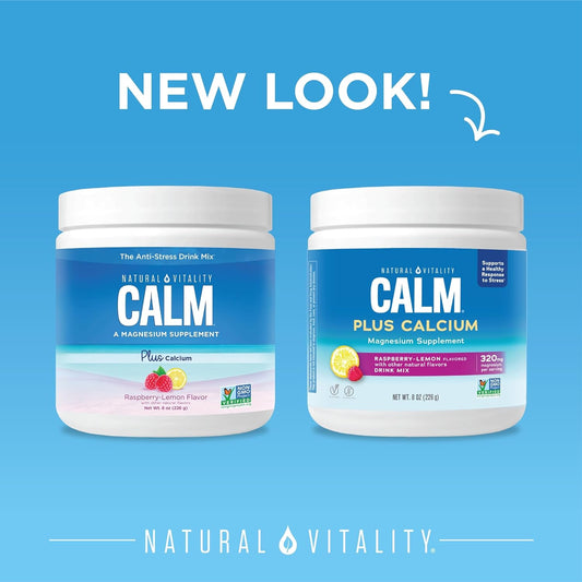 Natural Vitality CALM Magnesium Supplement Drink Mix Plus Calcium, Anti-Stress Drink Mix Powder, With Calcium, Vegetarian & Non-GMO, Raspberry Lemon, 8 oz