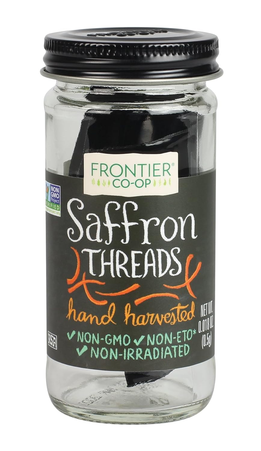 Frontier Co-Op Saffron Threads, 0.018 Ounce Bottle, Hand Harvested, For Mediterranean, Arabian And Indian Recipes, Kosher