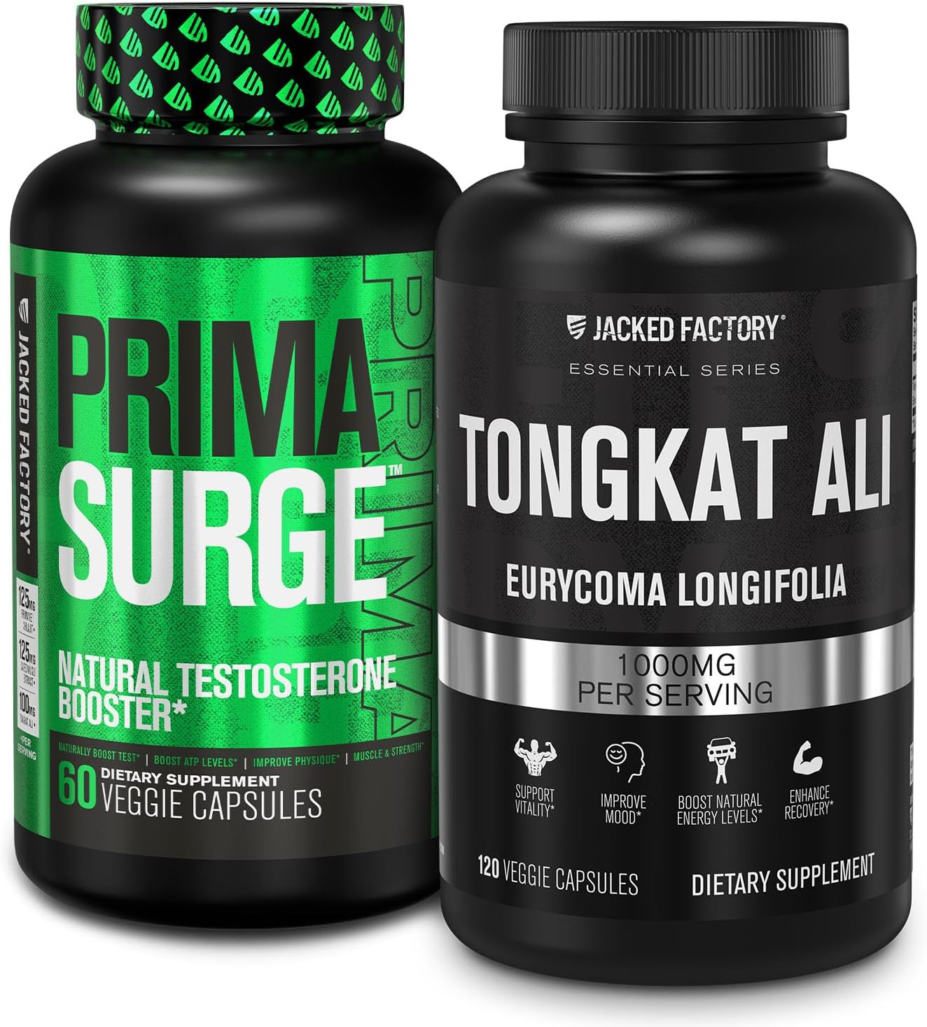 Jacked Factory Vitality Supplement Stack | Primasurge Testosterone Booster & Indonesian Tongkat Ali Extract To Support Vitality, Boost Natural Energy Levels, & Enhance Recovery