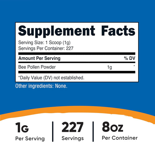 Nutricost Bee Pollen Powder (8 Oz) (Unflavored) - 227 Servings, Gluten Free, Non-Gmo, Vegetarian Dietary Supplement