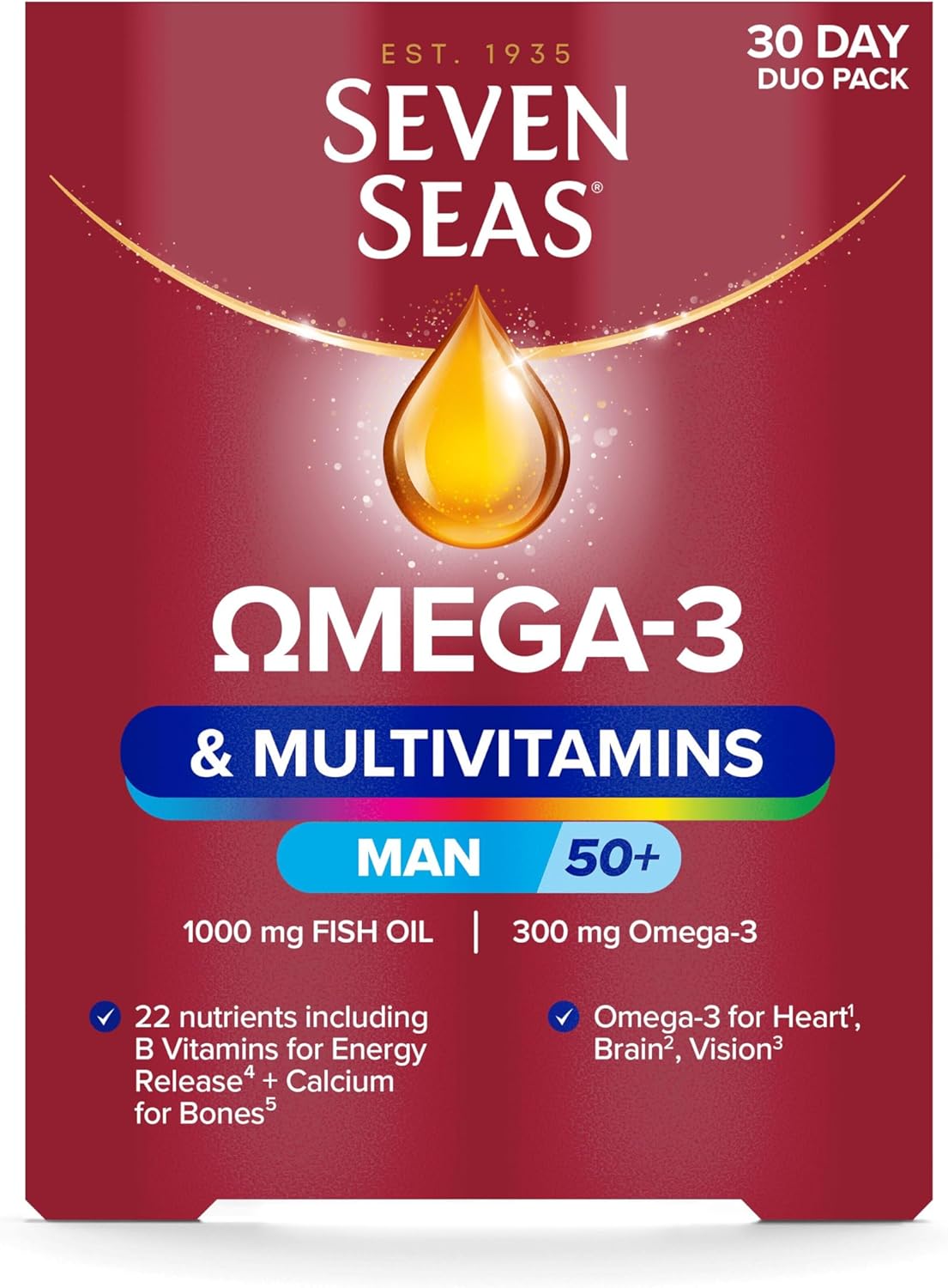 Seven Seas Omega-3 & Multivitamins Man 50+, 30-Day Duo Pack, Pack Of 60