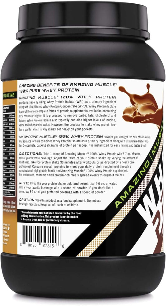 Amazing Muscle 100% Whey Protein Powder *Advanced Formula With Whey Protein Isolate As A Primary Ingredient Along With Ultra Filtered Whey Protein Concentrate (Chocolate, 2 Lb)