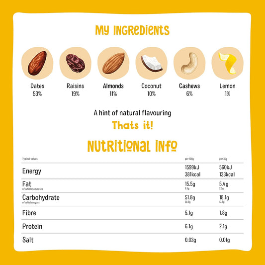 Nakd Lemon Drizzle Natural Fruit & Nut Bars - Vegan - Healthy Snack - Gluten Free - 35G X 48 Bars