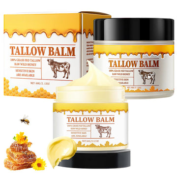 Tallow And Honey Balm,Whipped Tallow Honey Balm,Premium Beef Tallow And Wild Honey, Tallow Face Moisturizer, For All Skin Types (2 Pcs,60G / 2.12Oz)