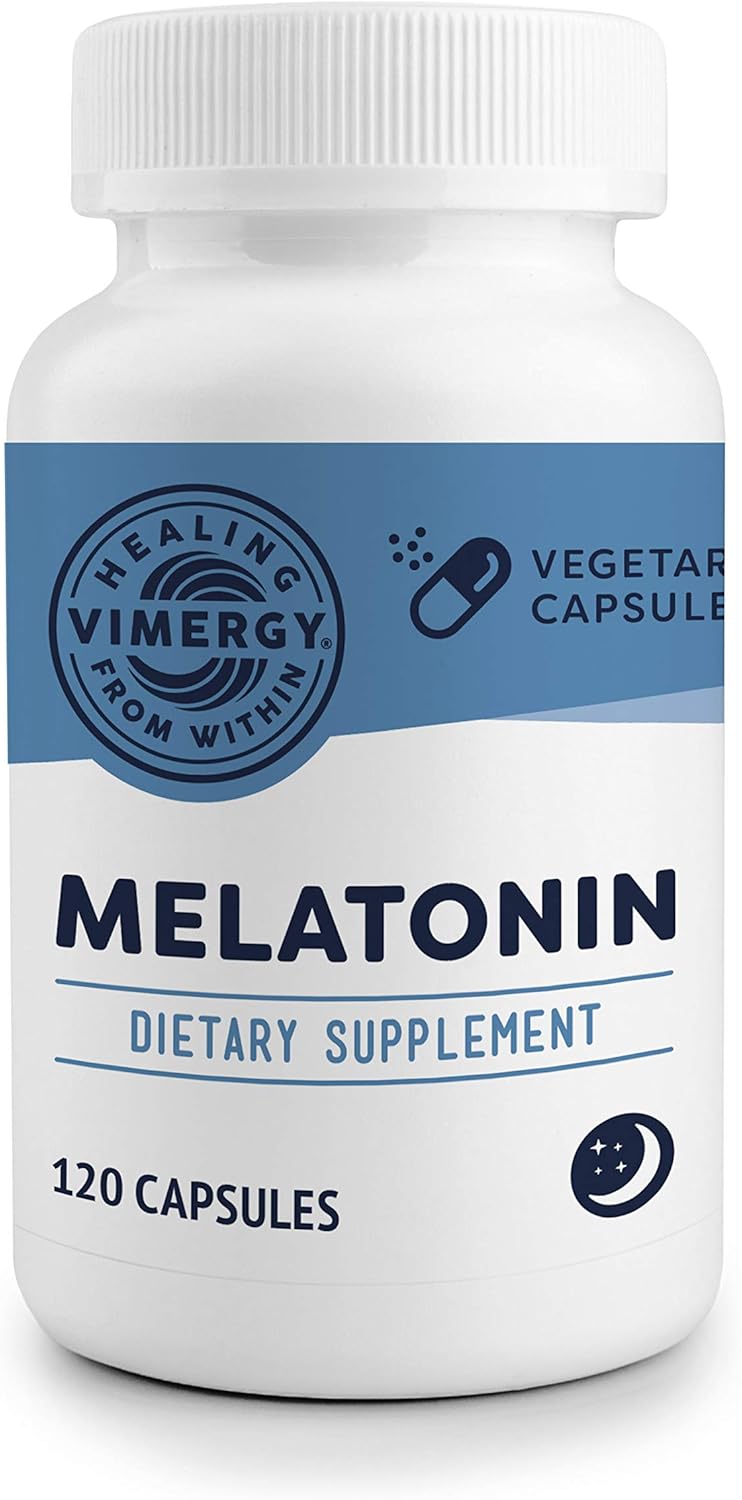 Vimergy Melatonin Capsules, 120 Servings – Natural Sleep Aid – Sleep Supplement – Helps You Fall Asleep Faster & Stay Asleep Longer - Non-Gmo, Gluten-Free, Kosher, Soy-Free, Vegan, Paleo