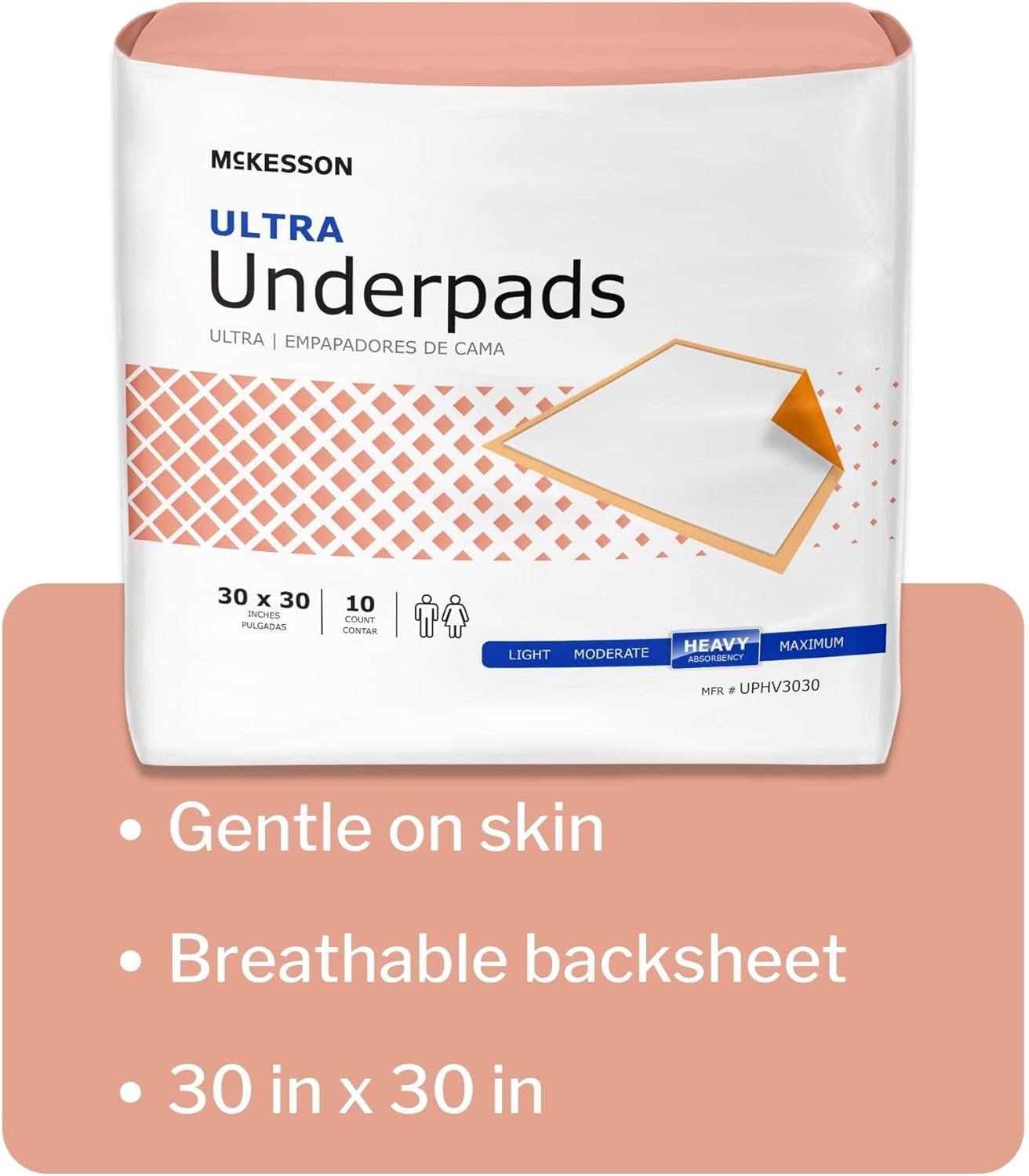 McKesson Ultra Underpads, Incontinence Bed Pads, Heavy Absorbency, 30 in x 30 in, 100 Count : Health & Household