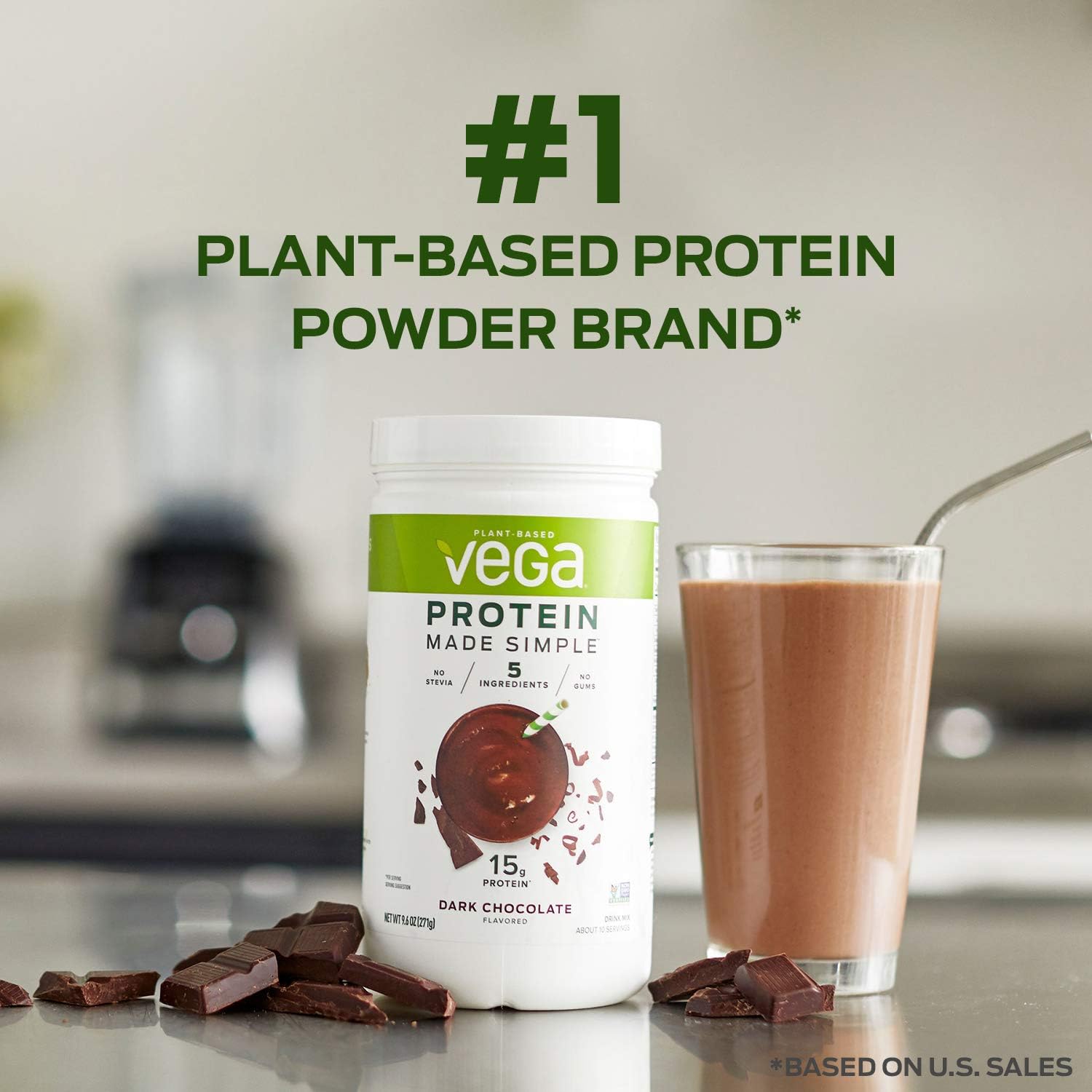 Vega Protein Made Simple, Dark Chocolate - Stevia Free Vegan Protein Powder, Plant Based, Healthy, Gluten Free, Pea Protein for Women and Men, 9.6 oz (Packaging May Vary) : Health & Household