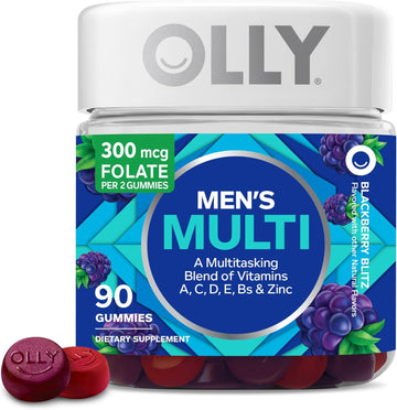 OLLY Men's Multivitamin Gummy, Overall Health and Immune Support, Vitamins A, C, D, E, B, Lycopene, Zinc, Adult Chewable Vitamin, Blackberry, 45 Day Supply - 90 Count