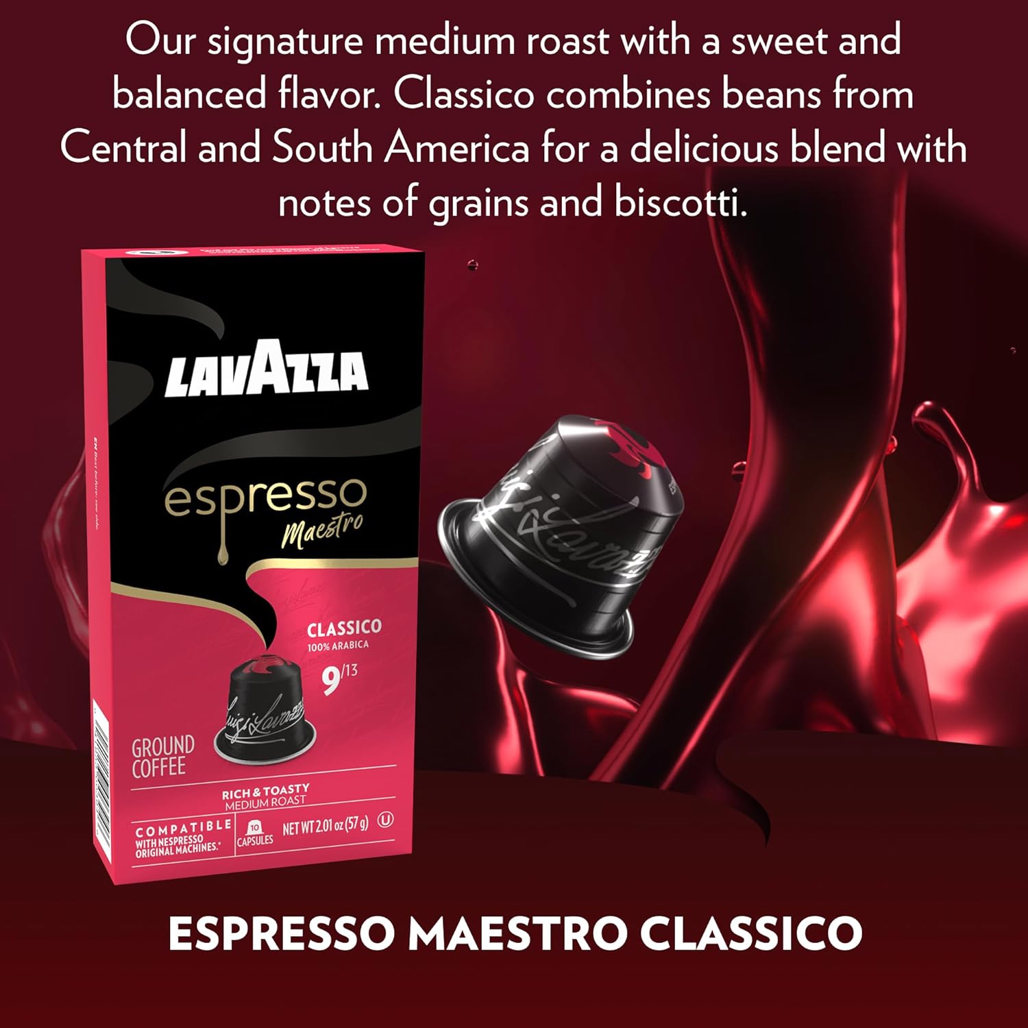 Lavazza Espresso Maestro Classico Aluminum Capsules Compatible With Nespresso* Original Machines, Medium Espresso Roast, 100% Arabica (60 Capsules)