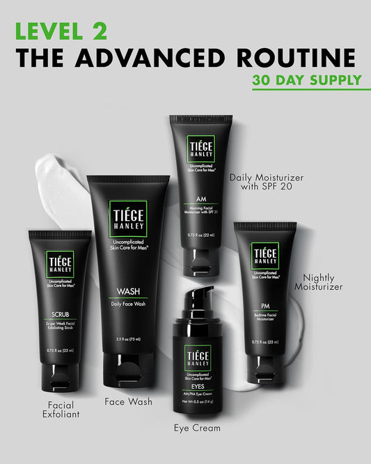 Tiege Hanley Men’S Skin Care Set, Advanced Routine (System Level 2) – Face Wash, Scrub, Moisturizer & Eye Cream For Fine Lines, Under-Eye Bags Correction, Smoother Skin Texture