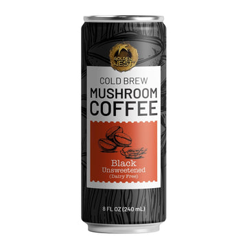 Golden Nest Cold Brew Mushroom Coffee | Ready To Drink Cold Brew Coffee With Organic Chaga & Cordyceps Mushroom | All Natural No Preservatives Dairy-Free | 8 Fl Oz Can (Black Unsweetened, 8 Fl Oz (Pack Of 6))