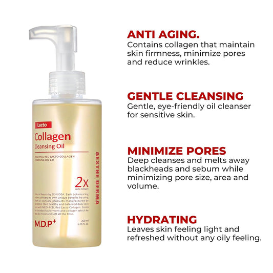 Mdp+ Red Lacto Collagen Cleansing Oil 6.76 Fl. Oz + Clear 2.0 4.05 Fl. Oz | Double Cleansing, Daily Cleanser, Pore Tightening