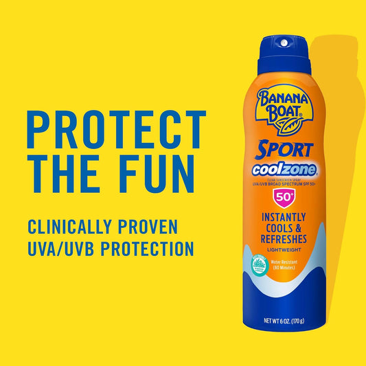 Banana Boat Sport Cool Zone Spf 50 Sunscreen Spray Twin Pack | Sport Sunscreen Spray Spf 50, Clear Sunscreen Spray, Banana Boat Sunscreen Spray Spf 50, Oxybenzone Free Sunscreen Pack, 6Oz Each