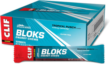 Clif Bloks - Tropical Punch Flavor With Caffeine - Energy Chews - Non-Gmo - Plant Based - Fast Fuel For Cycling And Running - Quick Carbohydrates And Electrolytes - 2.12 Oz. (18 Count)