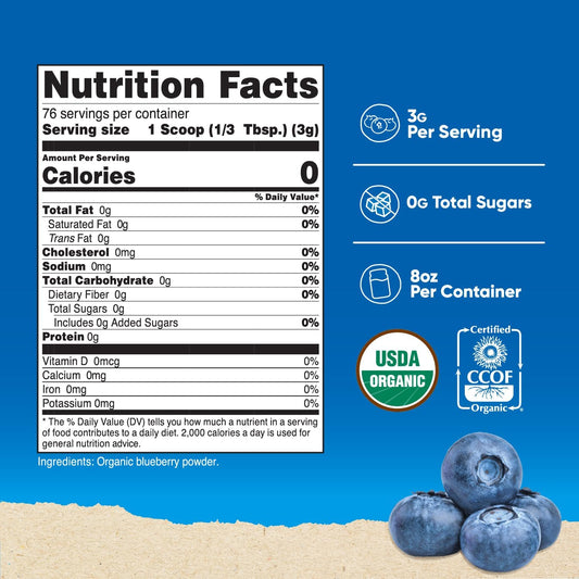 Nutricost Organic Blueberry Powder 8Oz (227 Grams) - Pure, Gluten Free, Non-Gmo, From Whole Freeze-Dried Organic Blueberries