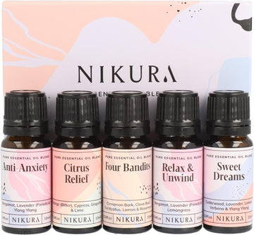 Nikura Essential Oils Blends Gift Set | Calming Essential Oils for Diffusers for Home, Sleep, Wax Melts | Relaxing Aromatherapy Oils Set | UK Made & Vegan