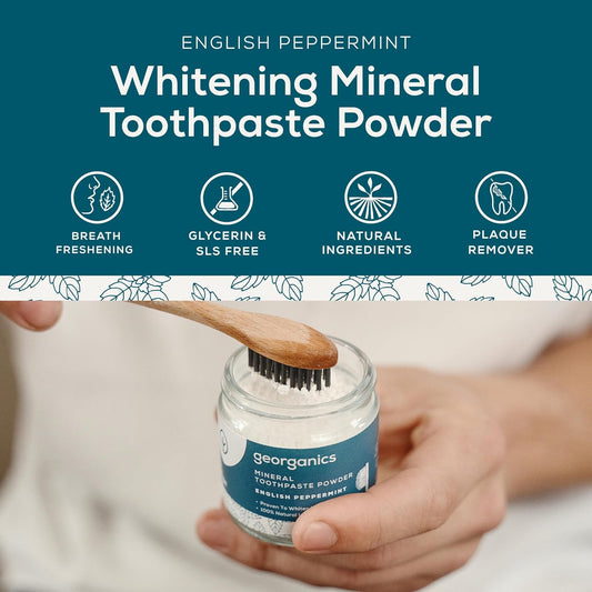Georganics Whitening Toothpowder - Natural Blend & Stain Remover With Magnesium & Sodium Bicarbonate - Vegan, Sls, Cruelty And Fluoride Free - Orange - 60Ml