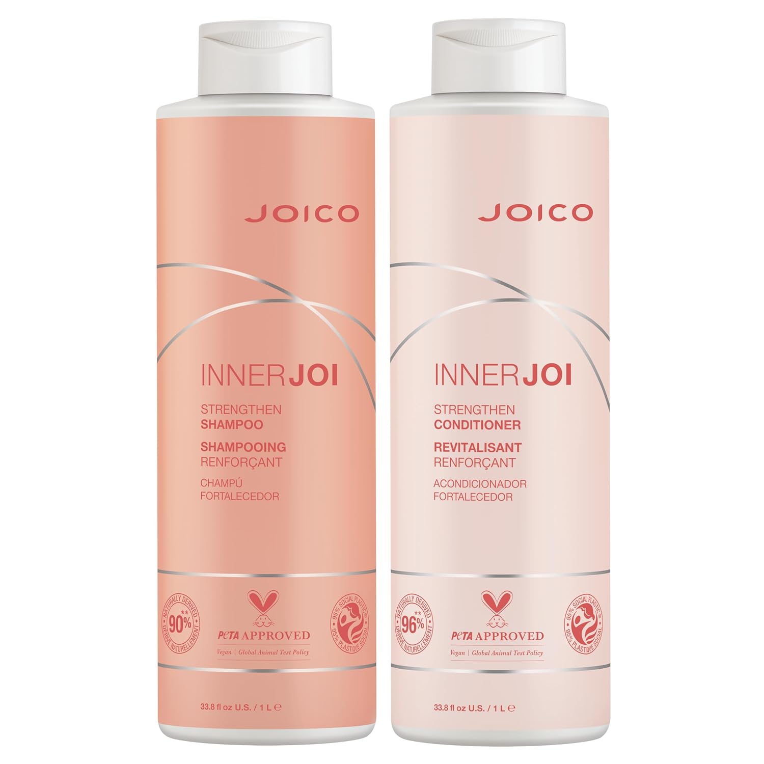 Joico Innerjoi Strengthen Shampoo And Conditioner | For Damaged, Color-Treated Hair | Sulfate & Paraben Free | Naturally-Derived Vegan Formula | 33.8 Oz