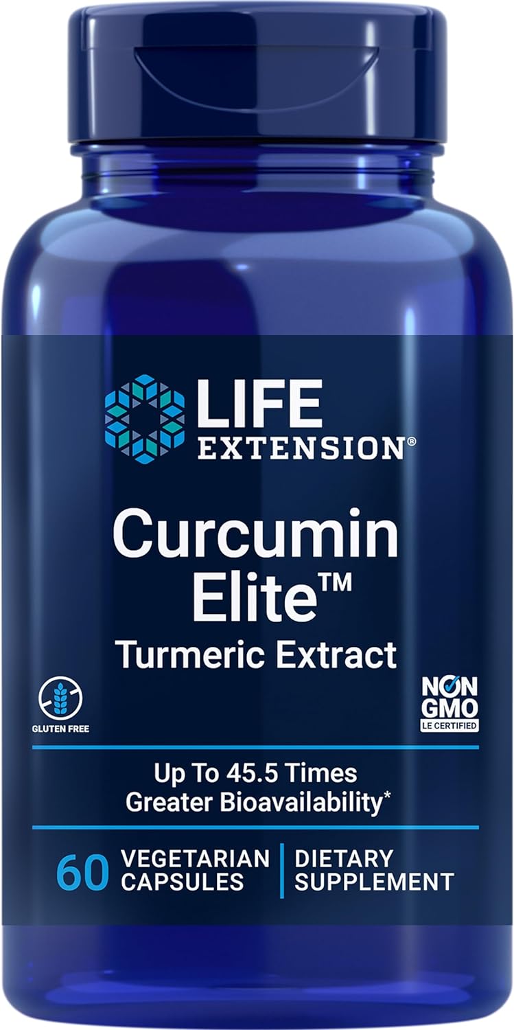 Life Extension Curcumin Elite Turmeric Extract, Promotes A Healthy Inflammatory Response, Immune & Heart Health, Two-Month Supply, Gluten-Free, Vegetarian, Non-Gmo, 60 Vegetarian Capsules