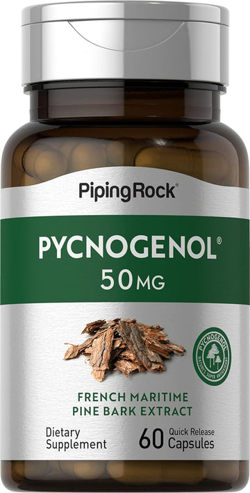 Piping Rock Pycnogenol 50 mg | 60 Capsules | French Maritime Pine Bark Extract | Non-GMO, Gluten Free Supplement