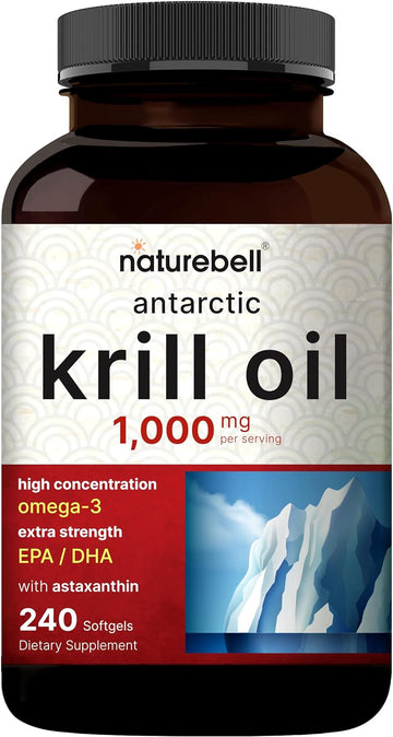 Naturebell Antarctic Krill Oil 1000Mg Supplement, 240 Softgels, Natural Source Of Omega-3S, Epa, Dha And Astaxanthin - No Aftertaste - Support Heart Health, Mercury Free & Non-Gmo