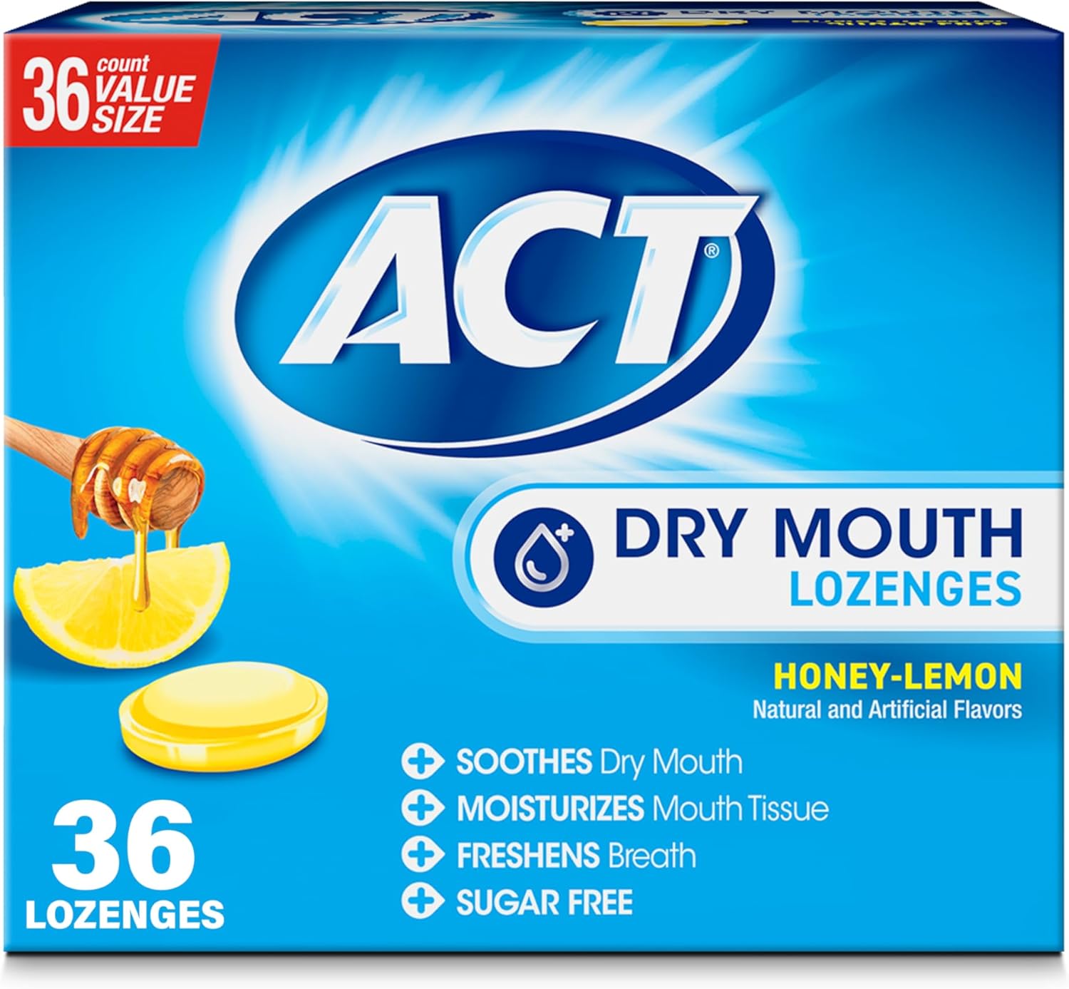 Act Dry Mouth Lozenges With Xylitol, 36-Count, Sugar Free Honey-Lemon