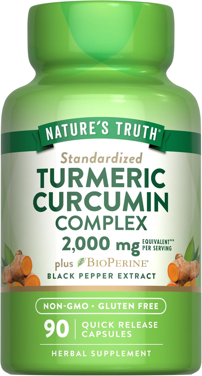 Nature'S Truth Turmeric Curcumin Capsules | 2000Mg | 90 Capsules | With 95% Standardized Curcuminoids And Bioperine | Non-Gmo, Gluten Free Supplement