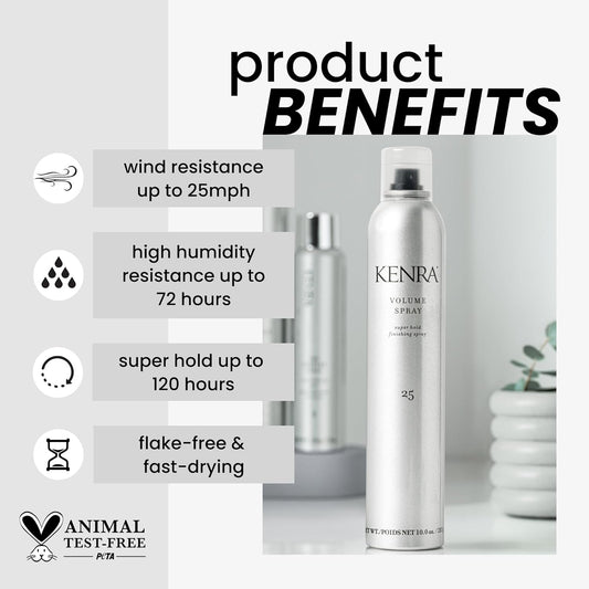 Kenra Professional Volume Spray 25 50% | Super Hold Finishing & Styling Hairspray | Flake-Free & Fast-Drying | Wind & Humidity Resistance | All Hair Types | 10 Oz : Kenra: Beauty & Personal Care
