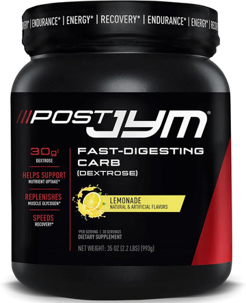 Jym Supplement Science Post Jym Lemonade Carb Fast Digesting Post Workout Recovery Powder Pure Dextrose, Glycogen Replenishment, Athletic Performance, Muscle Growth 30 Servings