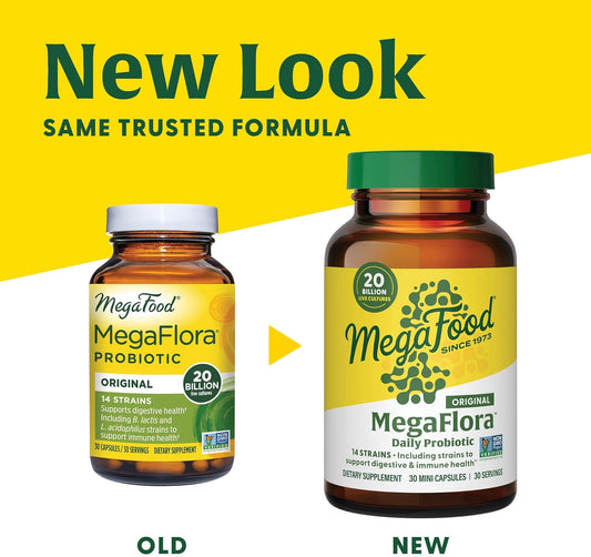 Megafood Megaflora Probiotic - Probiotics For Women & Men - Probiotics For Digestive Health & Immune Support - 20 Billion Cfu - 14 Strains - Non-Gmo - Vegan - Made Without 9 Food Allergens - 30 Caps