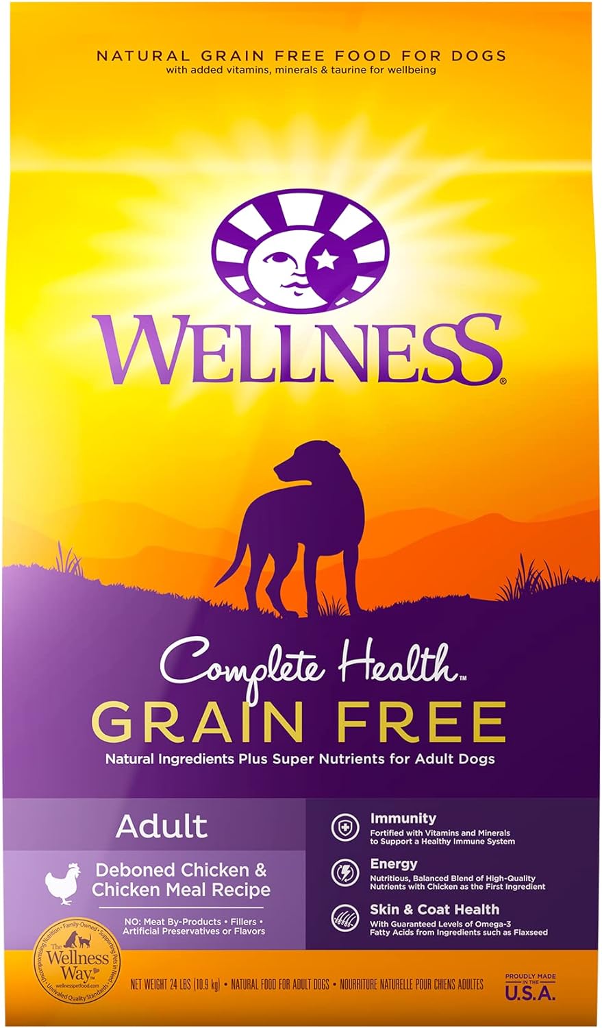 Wellness Complete Health Grain-Free Dry Dog Food, Natural Ingredients, Made In Usa With Real Meat, For All Lifestages (Chicken, 24-Pound Bag)