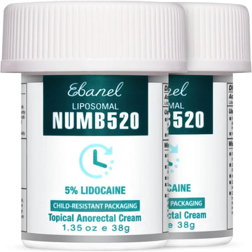 Ebanel 5% Lidocaine Numbing Cream, Pain Relief Cream Burn Itch Cream, 2-Pack Topical Anesthetic Lidocaine Cream Maximum Strength with Vitamin E for Local and Anorectal Uses, Hemorrhoid Treatment