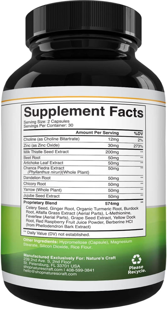 Natures Craft Milk Thistle Liver Detox Pills - Liver Support Supplement with Milk Thistle Dandelion Root Artichoke Extract - Liver Detox Supplement with Milk Thistle Liver Cleanse Detox