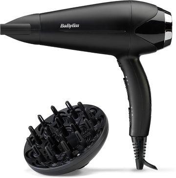 Babyliss Turbo Smooth Hair Dryer - 2200W Powerful Blow Dryer, Large Diffuser, Ionic Frizz-Free Conditioning, 3 Heat & 2 Speed Settings, Black, 5572U